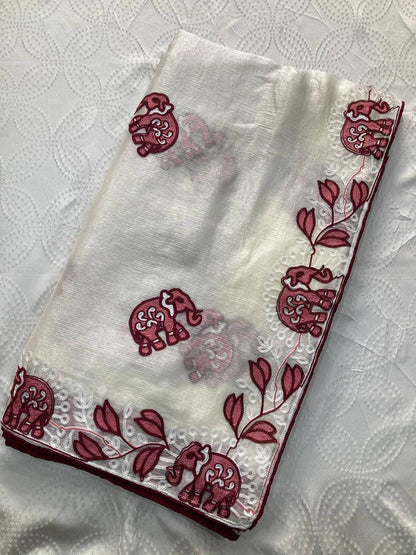 Party Wear Fendy Chiffon Saree – C‑Pallu Embroidery Butti