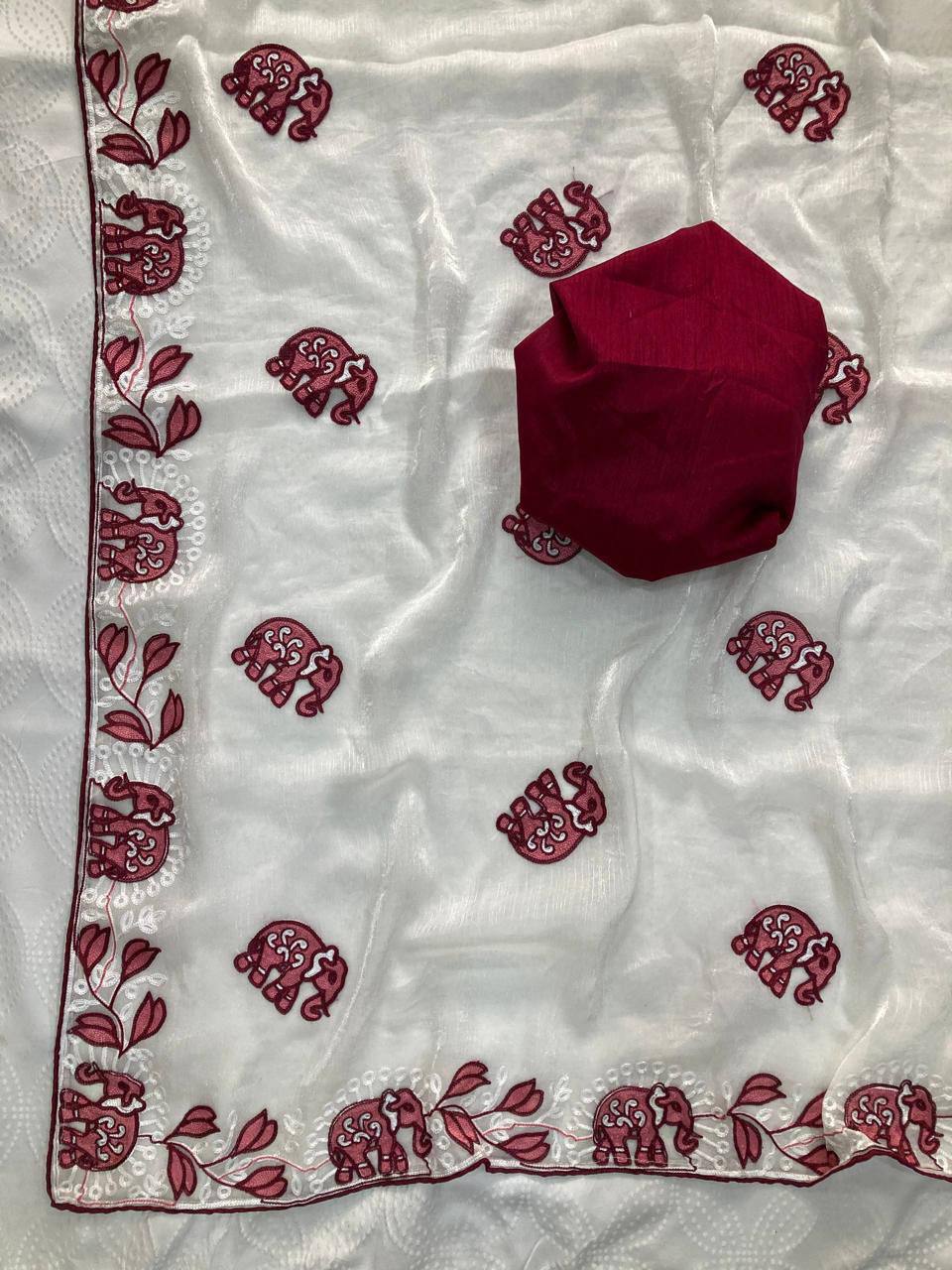 Party Wear Fendy Chiffon Saree – C‑Pallu Embroidery Butti