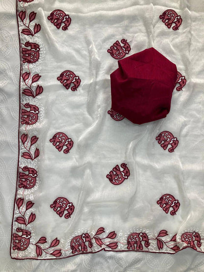 Party Wear Fendy Chiffon Saree – C‑Pallu Embroidery Butti