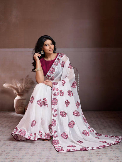Party Wear Fendy Chiffon Saree – C‑Pallu Embroidery Butti