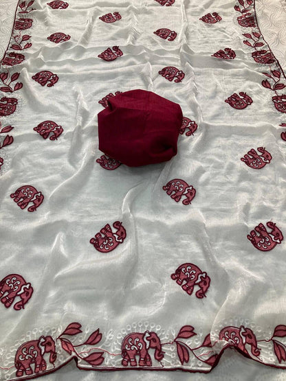 Party Wear Fendy Chiffon Saree – C‑Pallu Embroidery Butti