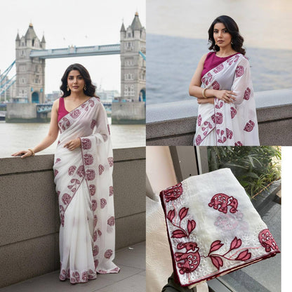 Party Wear Fendy Chiffon Saree – C‑Pallu Embroidery Butti