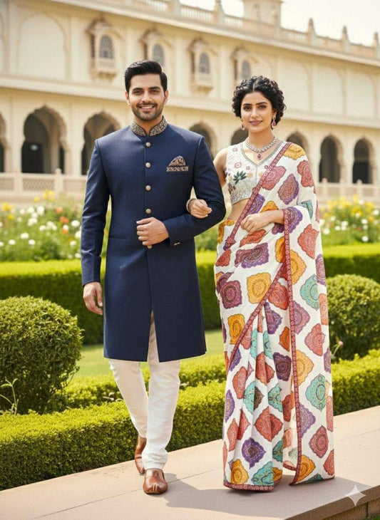 Wedding Wear Georgette Saree – Bandhej Print with Cutwork Lace Border
