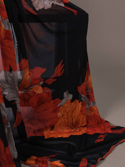 Weightless Marble Texture Saree – Floral Print with Lace Border & Banglori Blouse