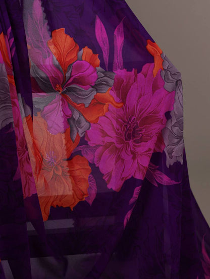 Weightless Marble Texture Saree – Floral Print with Lace Border & Banglori Blouse