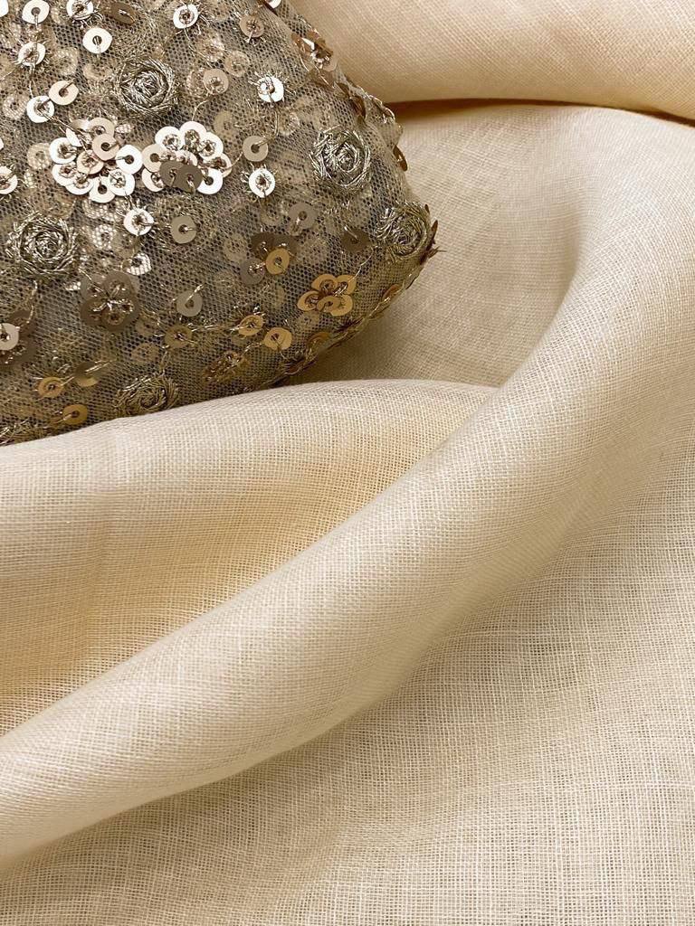 Kerala Linen Saree – Woven Zari Jacquard Design with Cotton Tassels