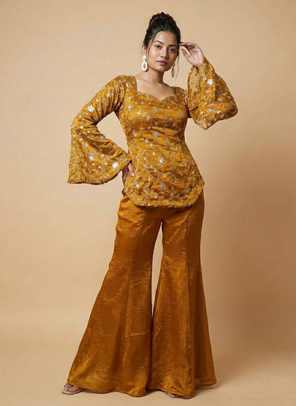 Elegant Fandy Silk Top‑Palazzo Set – Sequins Embroidery with Premium Finish