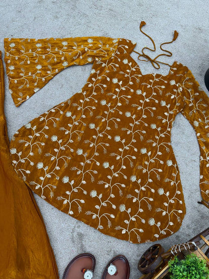 Elegant Fandy Silk Top‑Palazzo Set – Sequins Embroidery with Premium Finish
