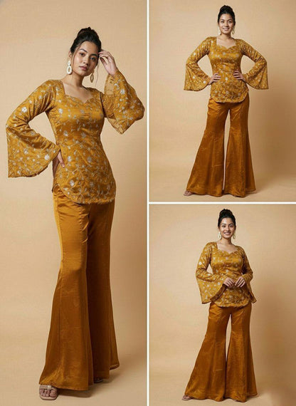 Elegant Fandy Silk Top‑Palazzo Set – Sequins Embroidery with Premium Finish