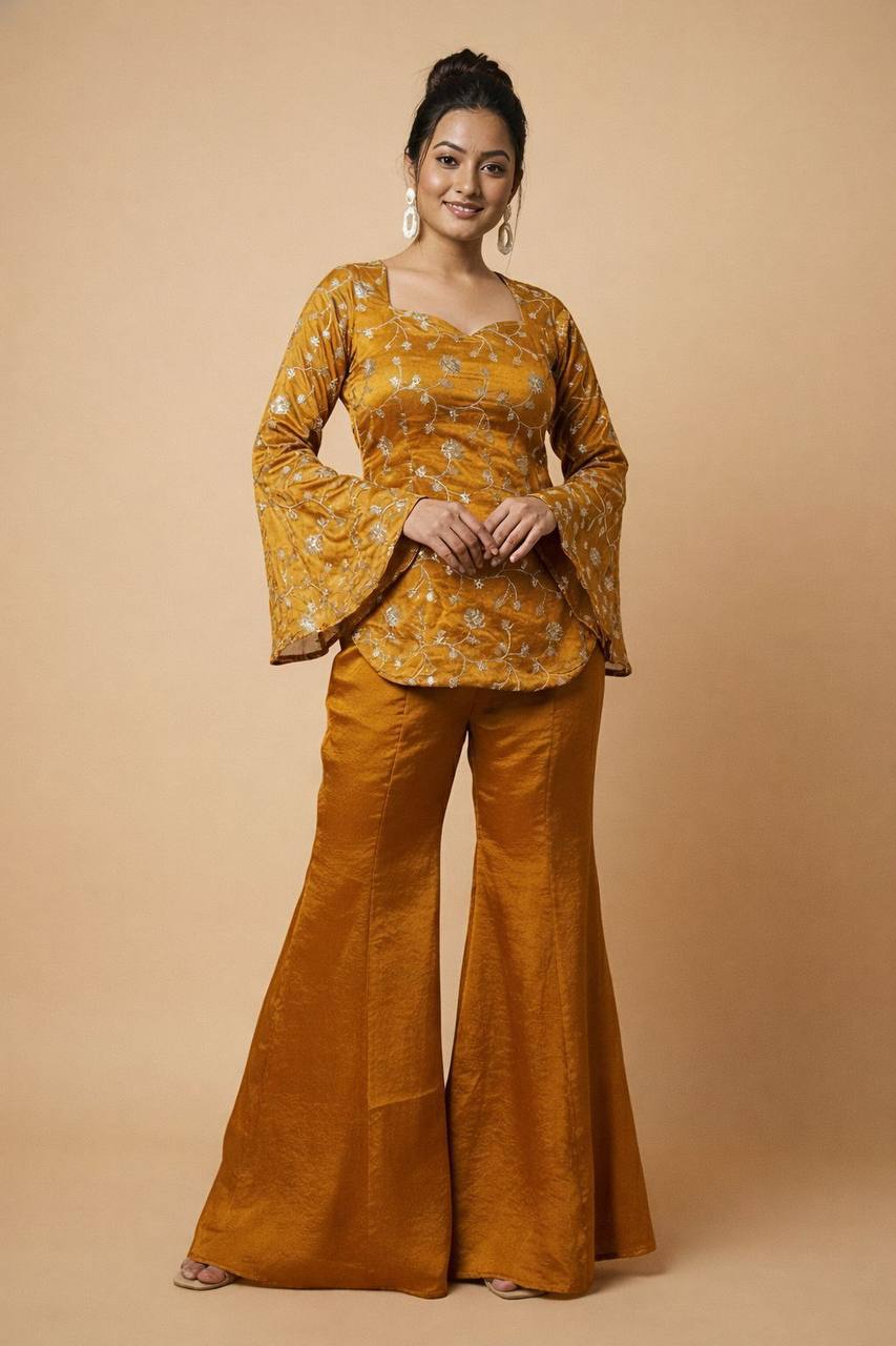 Elegant Fandy Silk Top‑Palazzo Set – Sequins Embroidery with Premium Finish