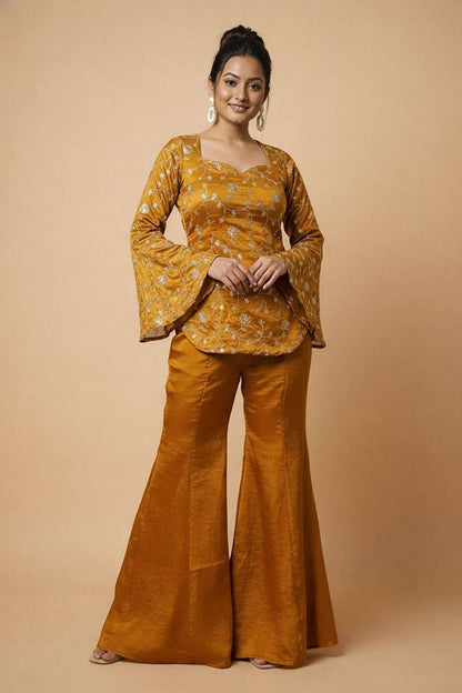 Elegant Fandy Silk Top‑Palazzo Set – Sequins Embroidery with Premium Finish