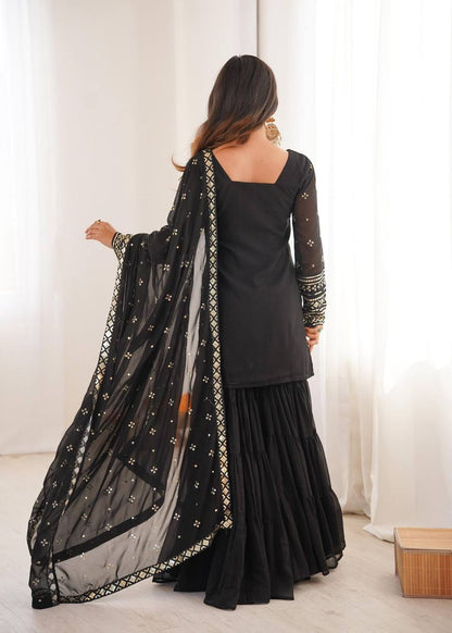 Premium Georgette Top‑Sharara‑Dupatta Set – Sequins Embroidery with 6m Flair
