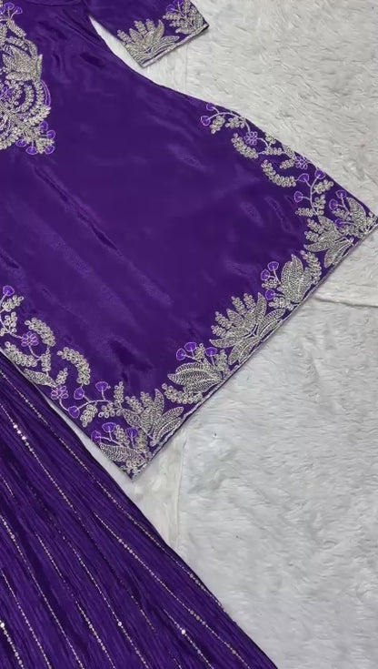 Exquisite Chinnon Silk Sharara Set with Dupatta – A Masterpiece of Elegance