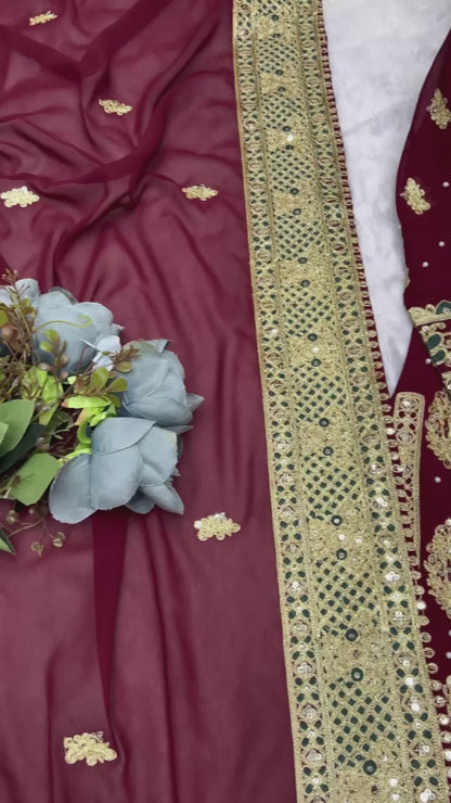 Beautiful Heavy Embroidery Sequins & Riveted Moti Work Top, Plazzo, and Dupatta Set