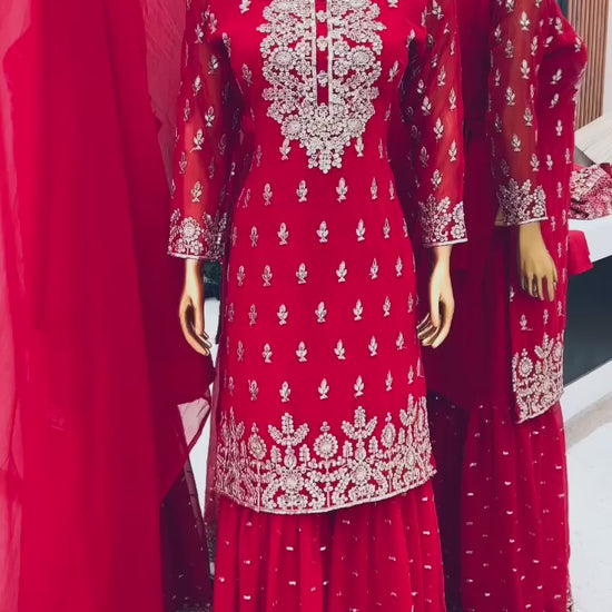 New Designer Party Wear Top-Gharara-Dupatta Set – Unmatched Elegance for Any Occasion!